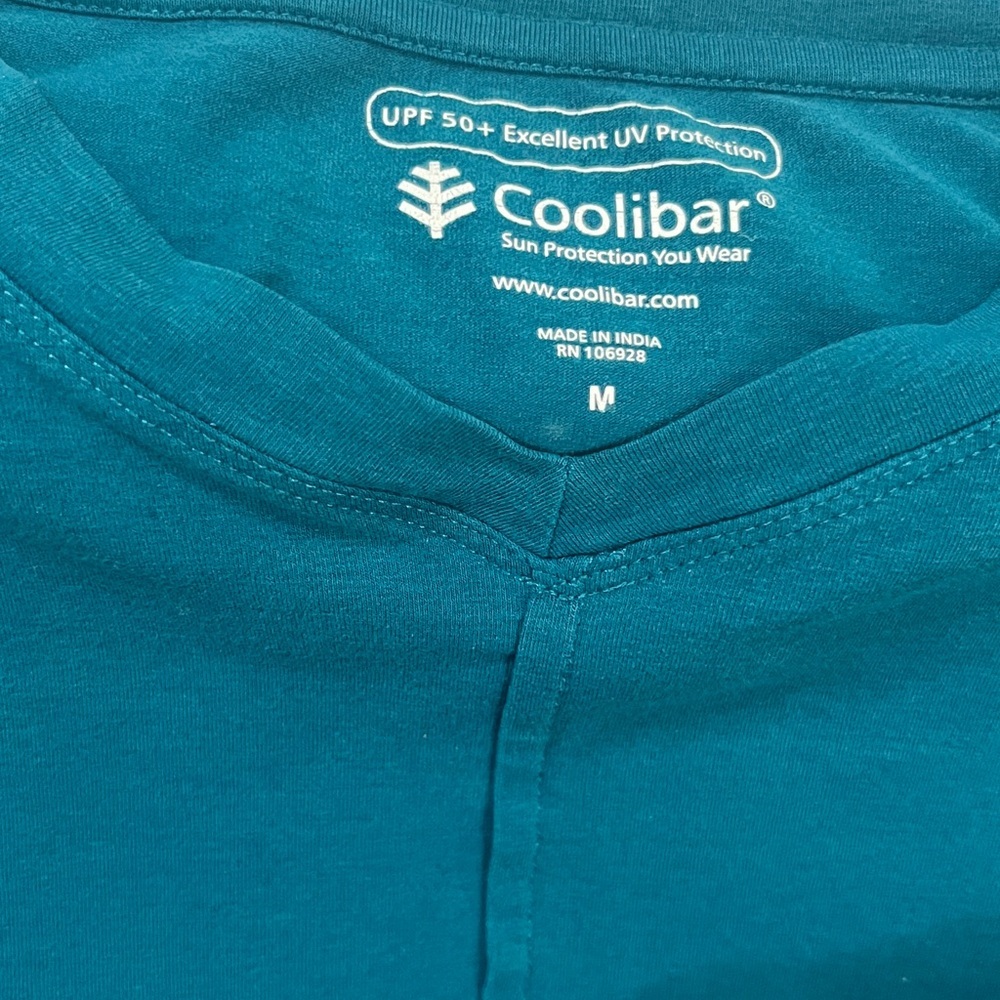 Coolibar Sun Protect Teal Tunic Soft Cotton Blend Vneck Long Sleeve Hi Low Top M - Picture 6 of 7